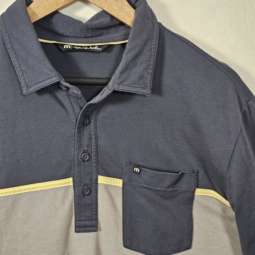 Travis Mathew Mens Colorblock Polo Shirt Sz L Pocket Golf Navy Athleisure